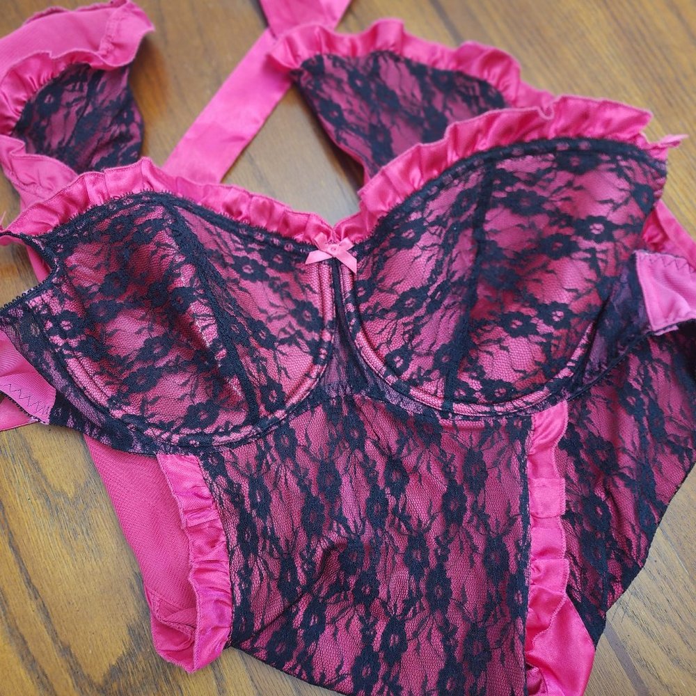 Like New~Cacique Plus Size~ French Maid Lingerie~ Black/Hot Pink~ Size 18/20~